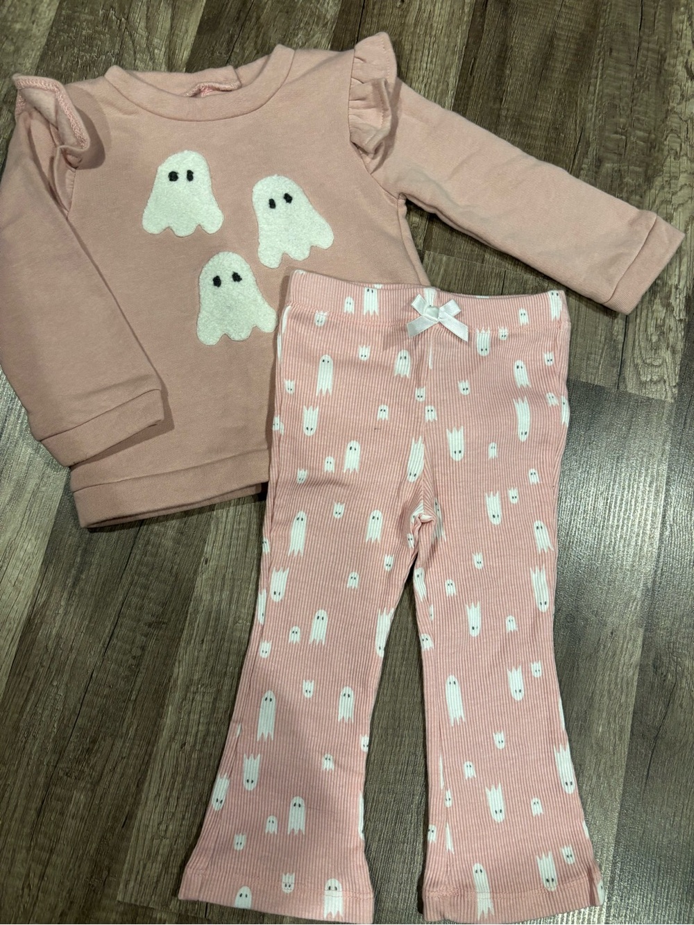 Nicole Miller Pink Ghosts Two-Piece Pajama Set